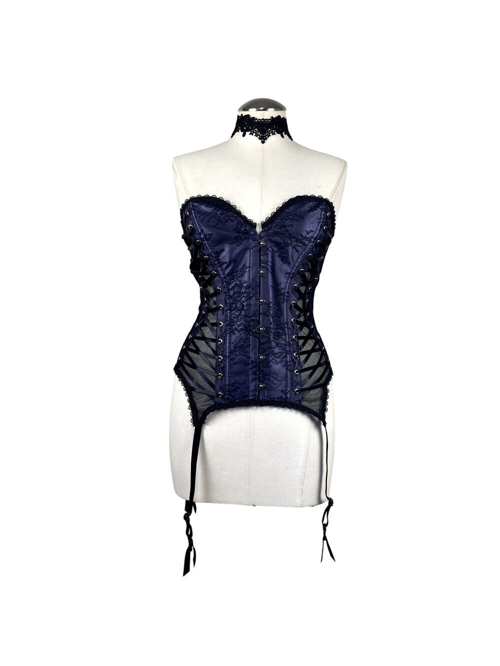 Adore Me Purple Black Goth Overbust Emo Garter Festish Rave Mallgoth Corset Sz M